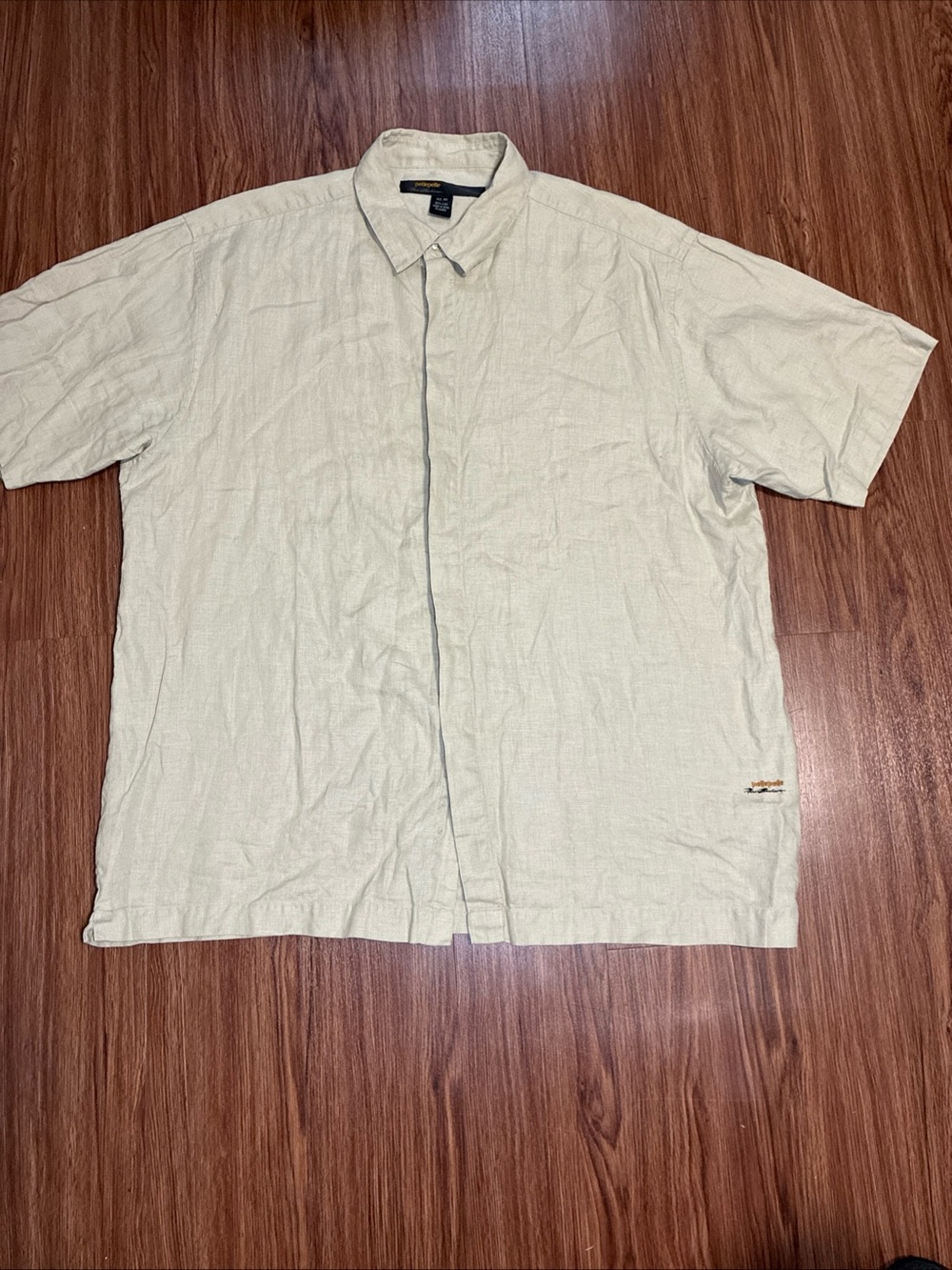 Vintage 90s PELLE PELLE Marc Buchanan Short Sleeve Tan Linen Shirt Size 4XL